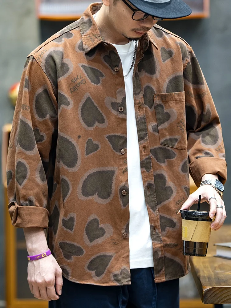 American Style Long Sleeve Pure Cotton Casual Shirt Men's Loose Trendy Large Size Retro Leisure Outerwear Autumn Fashion