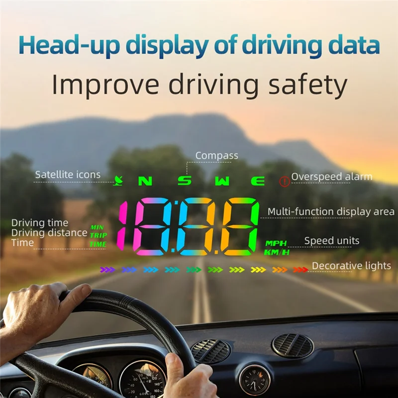 SQPP-Car HUD GPS رئيس يصل عرض الزجاج الأمامي العارض MPH KMH عداد السرعة العارض البوصلة نظام إنذار السرعة الزائدة