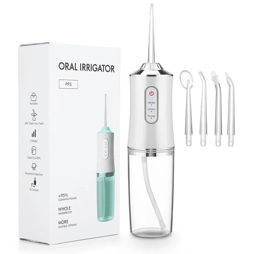 Oral Irrigator Portable Dental Water Flosser USB Rechargeable Water Jet Floss Tooth Pick 4 Jet Tip 220ml 3 Modes IPX7 1400rpm