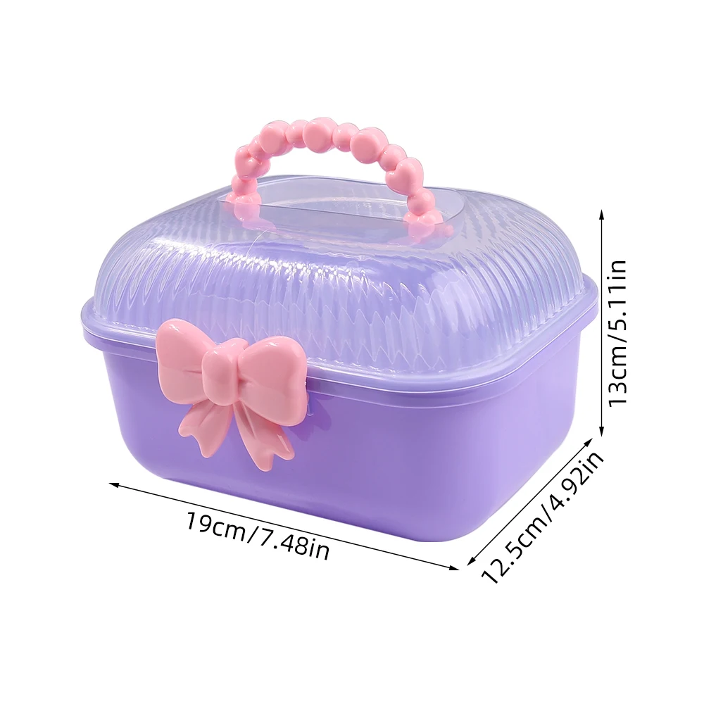 1Pc Double Layer Bow Plastic Nail Brush Tie Hairpin Storage Jewelry Children\'s Hair Accessories Organizer Portable Nail Tool Box