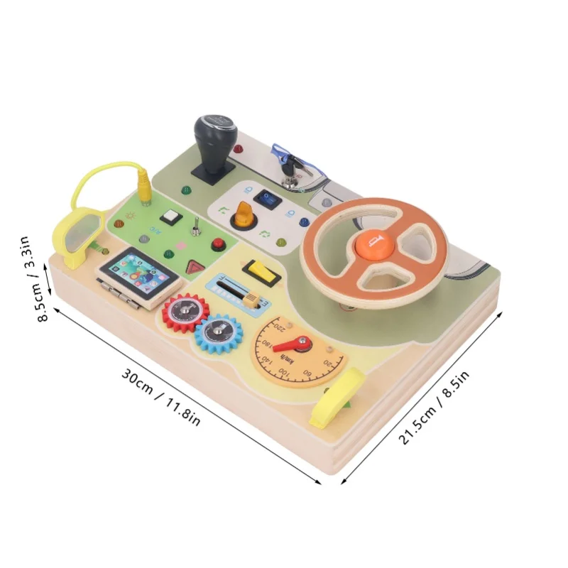 Wooden Steering Wheel Toy Early Educational Stimulation LED Wood Sensory Activity Board