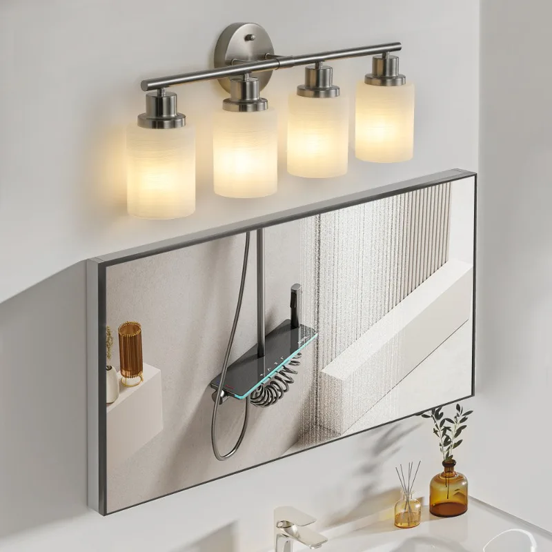 Exquisite Brushed Nickel 4-Light Vanity Wall Sconce Frosted Glass Shade Bathroom Hallway Fixture
