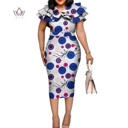 Riche African Ruffles Collar Belt Dresses for Women Dashiki Print Dress Vestidos Women Wedding African Clothing WY5740