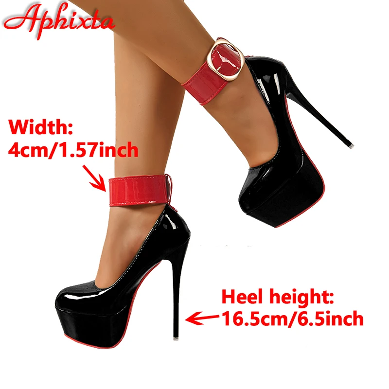 Aphixta 4cm Belt Buckle Platform Pumps Round Toe 16.5cm Thin Heel Ankle Strap High Heel Women Summer Spring Shoes Big Size 49 50 image 6