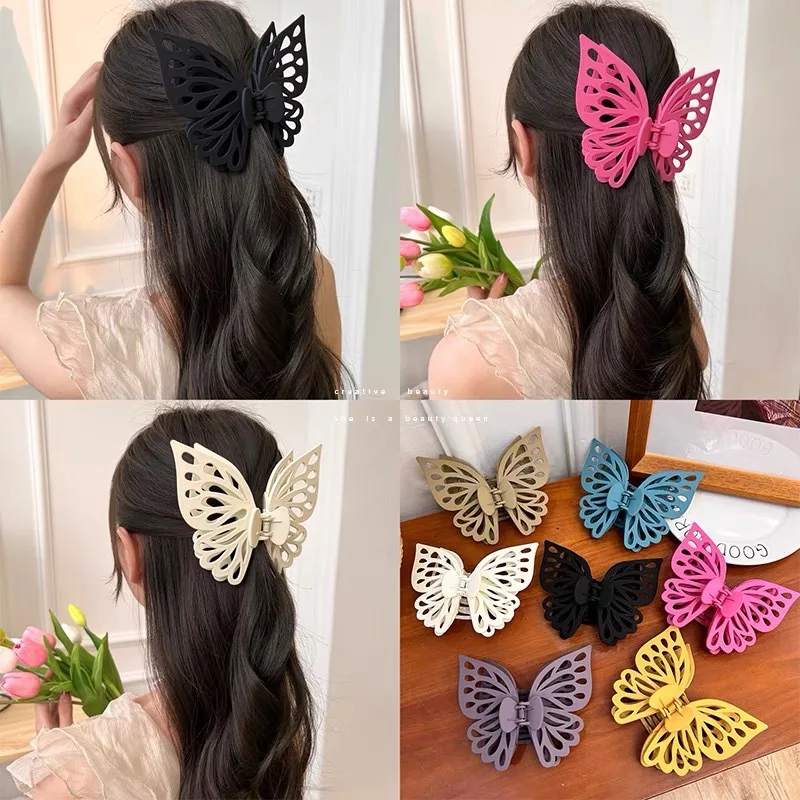 Elegant Butterfly Hair Claw for Women Solid Color Acrylic Shark Clip Large Frosted ack Head Styling Hairpin Hair Accessories