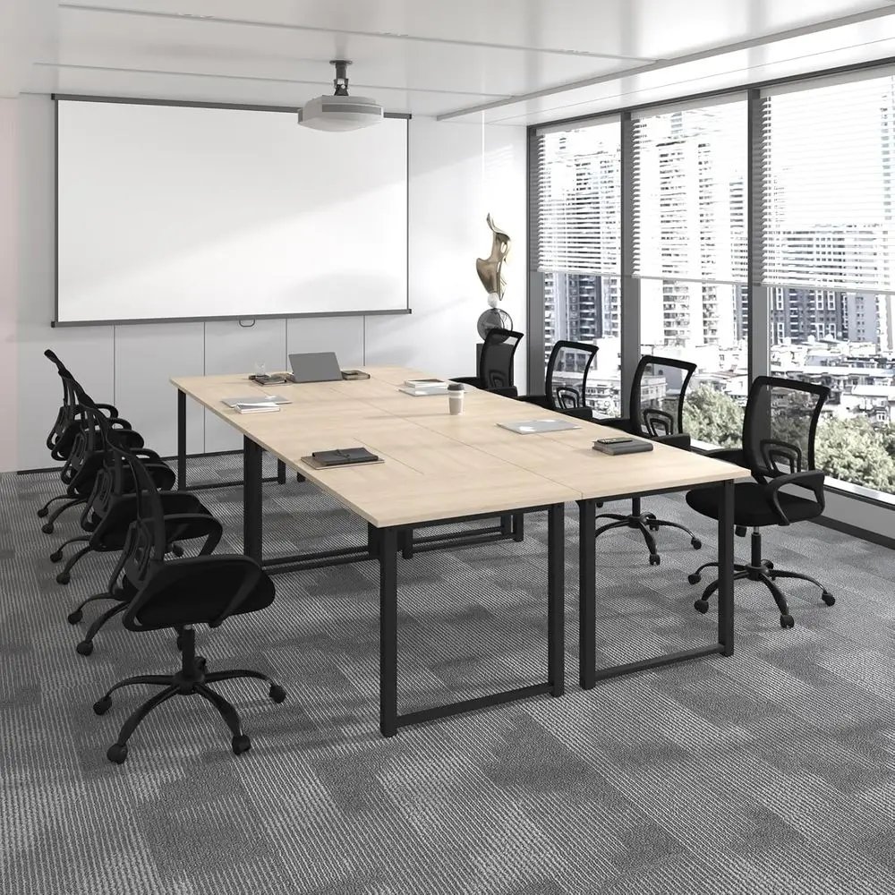 

16-Person Large Office Conference Table, 142 Diameter x 64 Wide x 30 High, Natural Finish with Sturdy Metal Frame