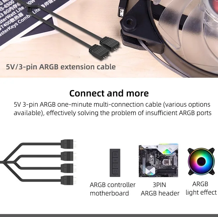 TEUCER ARGB 5V 3 Pin Extension Cable Adapter 35cm 1 to 1/2/3/4 12v 4pin RGB Splitter Cable RGB SYNC Motherboard Cable Splitter