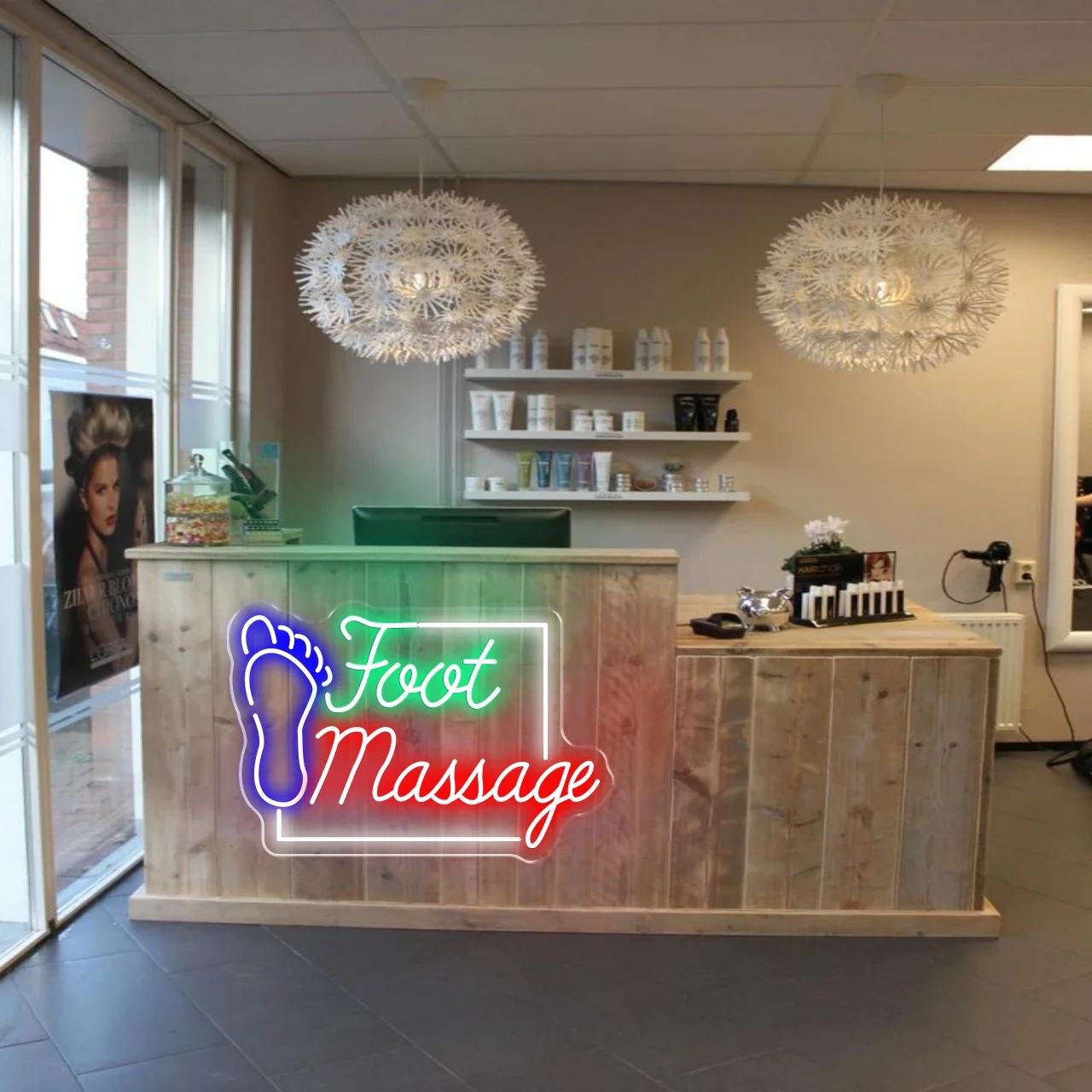 Imagem -02 - Foot Massage Neon Sign para Baber Luzes Led Cabeleireiro Wall Decor Salão de Beleza Logotipo de Iluminação Placa de Negócios