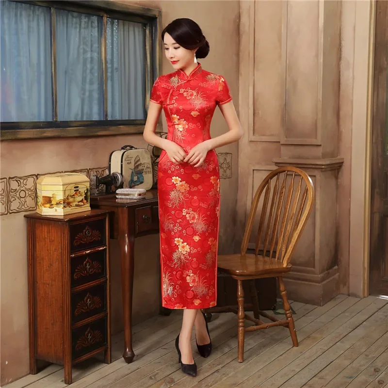 

Сексуальное Cheongsam, классическое зеленое платье в китайском стиле, женское свадебное атласное Cheongsam, летнее длинное темпераментное Cheongsam