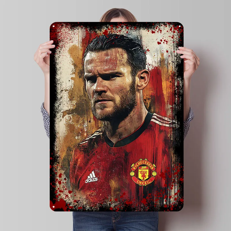 Wayne Rooney-Póster de Metal de jugador de fútbol, decoración de garaje, sala de estar, carteles de estaño de Metal de fútbol personalizados para decoración de la habitación del hogar