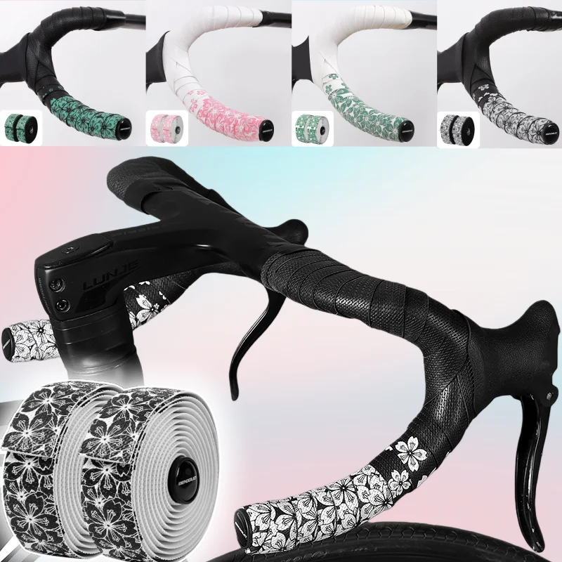 Cherry blossom road bike handlebar strap, bike tie strap, dual-colour gradient, anti-slip, shock-absorbing, pink
