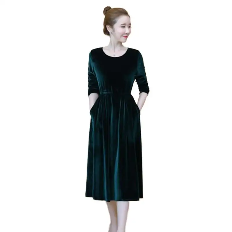 

Brand 2024 Russian women Elegant luxury velour party dress, Autunm and Winter long sleeve velvet dress Vestidos