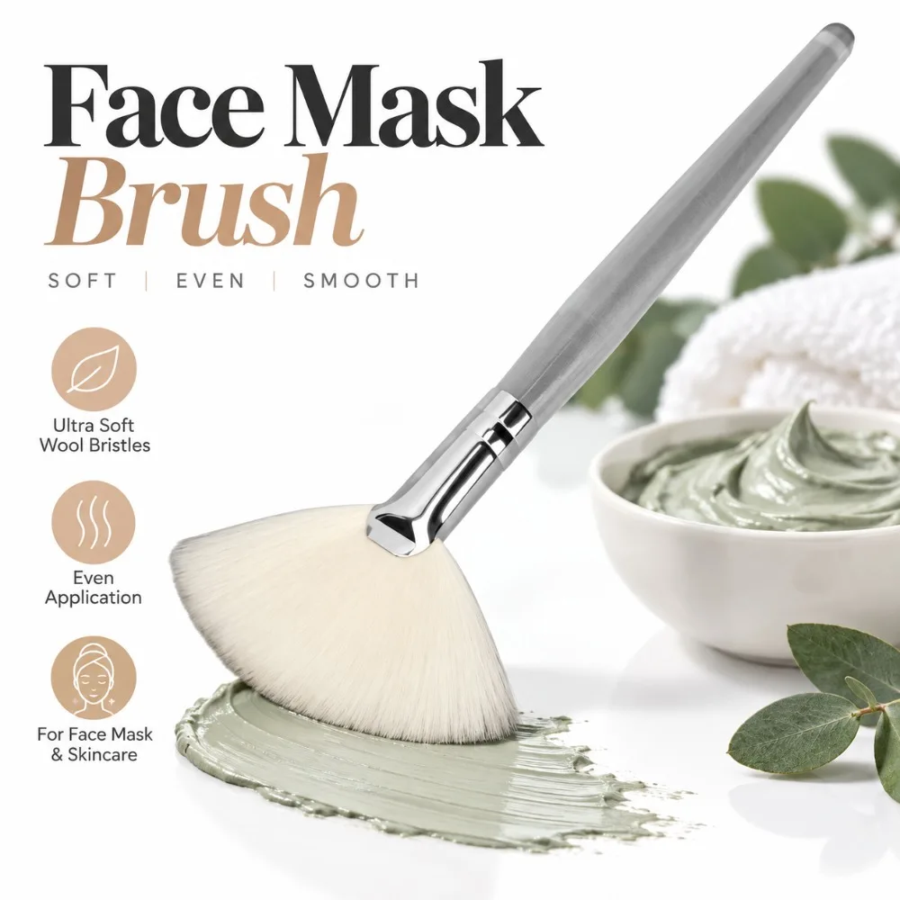 2pcs Transparent Handle Face Mask Brush White Fan Design Facial Applicator Brush Slim Soft Bristles Cosmetic Brush Esthetician