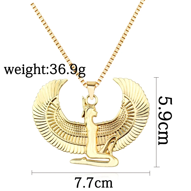 Ancient Egyptian Mythology Goddess Isis Wings Necklace Stainless Steel Pendant Necklace Women Vintage Egypt Gold Color Jewelry