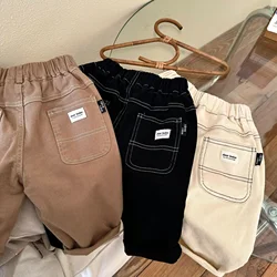 Children's Trousers 2023 Spring New Boys and Girls Solid Color Contrast Line Casual Pants Baby Stretch Cotton Trousers