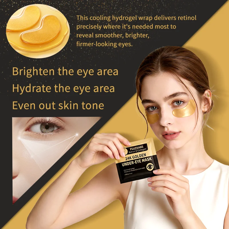 24k Gold Eye Patches, Hydrogel Collagen Retinol Under Eye Mask For Dark Circles Puffiness & Brightening, Ningt Skin Care.