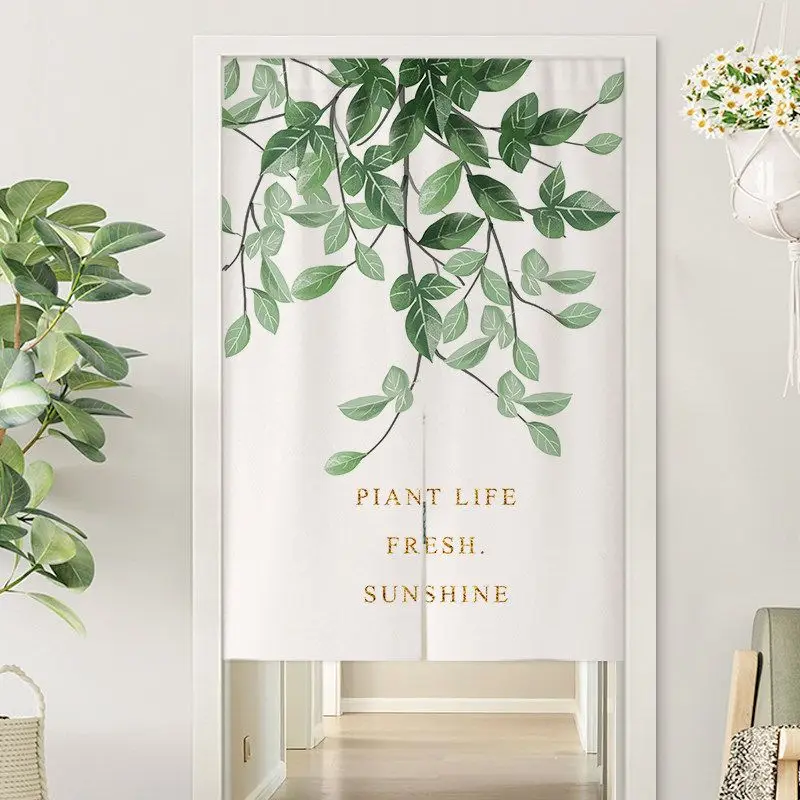 VIKAMA Watercolor Greenery Rose Thank You Door Curtain Ivory Background Pink Blossom Eucalyptus Gold Text Floral Art Linen Noren
