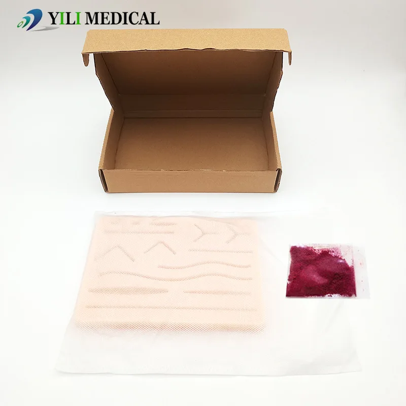 Suture Practice Skin Pad 14 Wound Silicone Suture Kit Blood Powder Training Pad Skin Model, Printed LOGO