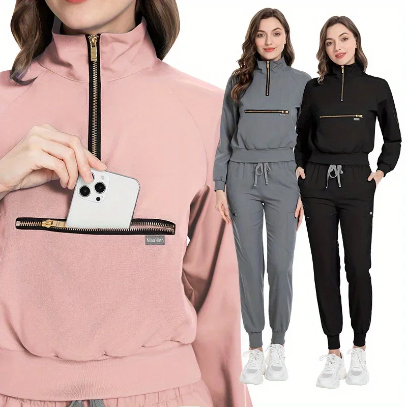 

Unisex Elastic Casual Jogger Workwear Split Hospital Scrub Set