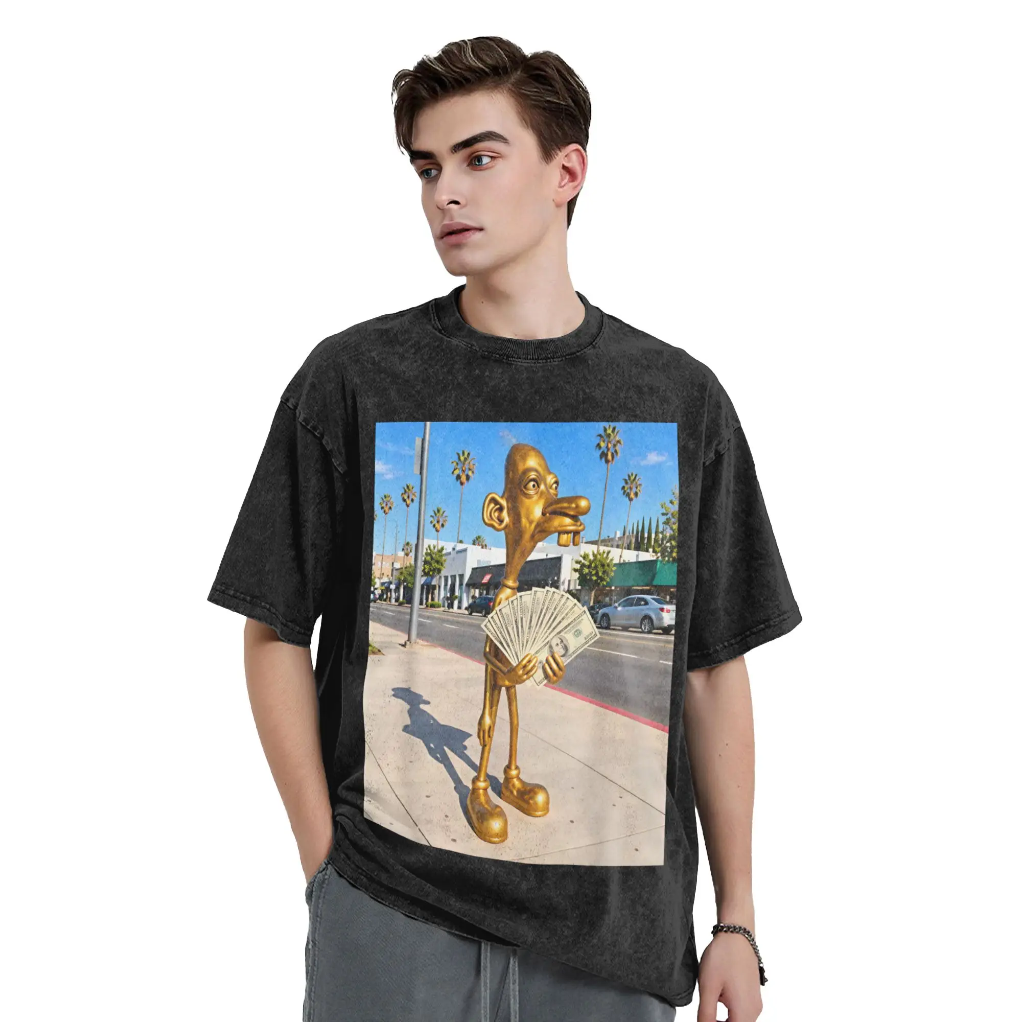 Man T Shirt Rich Neegy Brainrot Meme Tuff Flexing Ironic Gen Alpha Gen Z Washed T-Shirts Trendy Cool  Summer Tees Cotton Tops