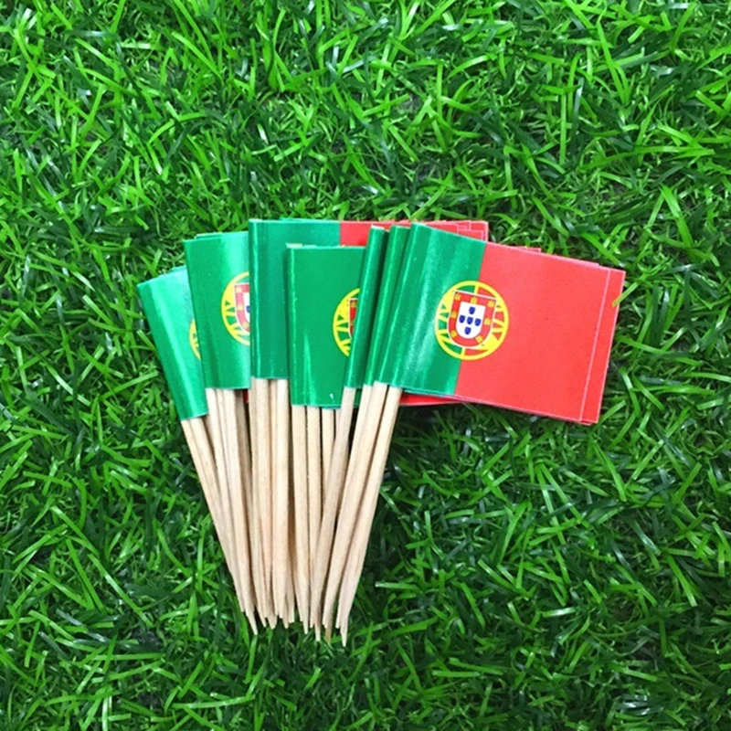 100Pcs/Set Mini Portuguese Flag Toothpick Stick Cake Topper Party Bar Restaurant Dessert Accessory Flag Of Portugal