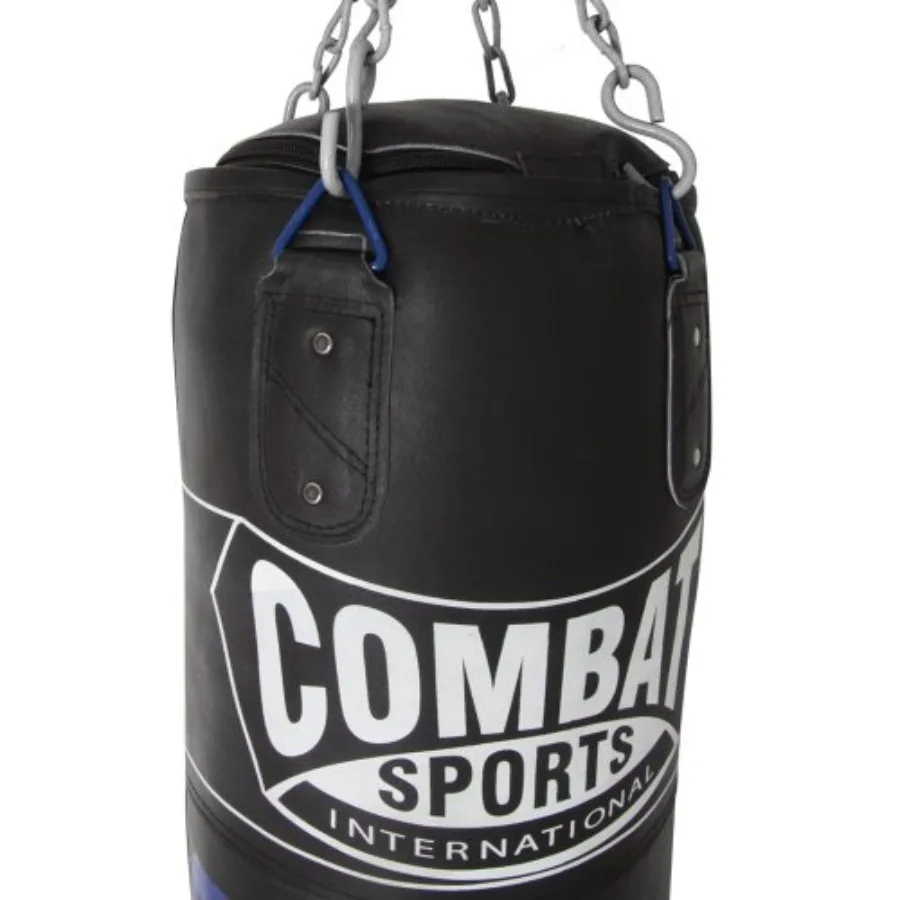 Muay Thai heavy bag for training genuine leather black 100 lb. durable construction with reinforced stitching