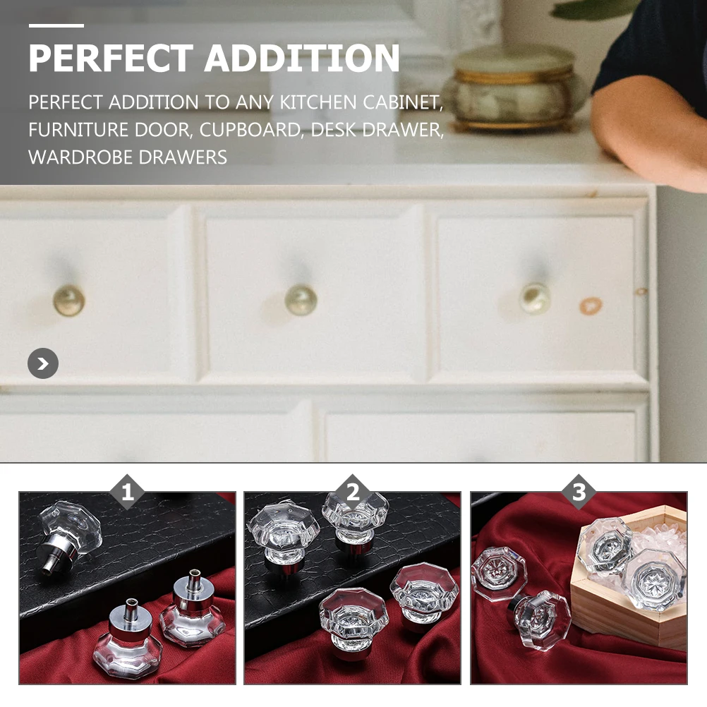 

2 Pcs Crystal Handle Dresser Household Home Decorating Accessories Drawer Knobs Bathroom Replacement