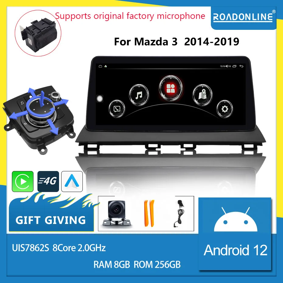 For Mazda 3 10.25\'\'12.3\'\'2014-2019 QLED  Android 12 1920*720 Octa Core 8+256G  Andriod+OEM system Car Multimedia Player