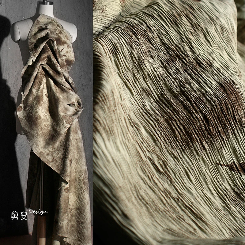 

New Chinese Style National Style Element Bark Texture Wrinkled Jacquard Texture Fabric Creative Gift Clothing Designer Fabric