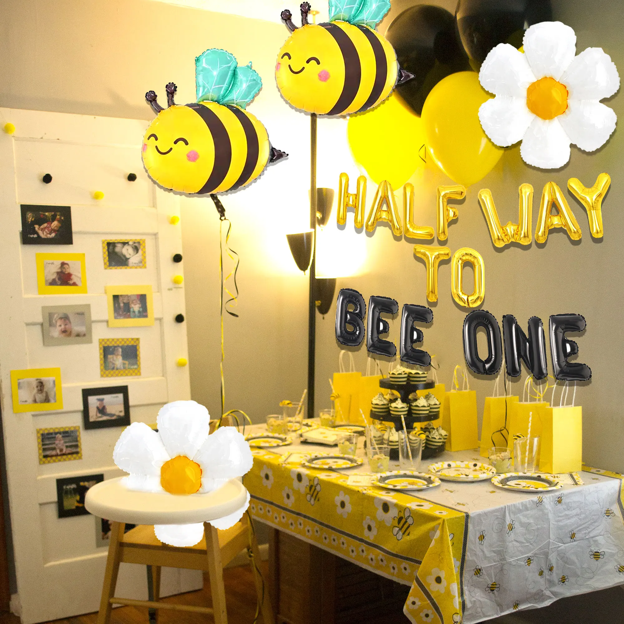 LaVenty Happy 1st Bee Day Balloon Birthday Decoration So Sweet to Bee Half Way To One Decoration Half Birthday Party Supplies