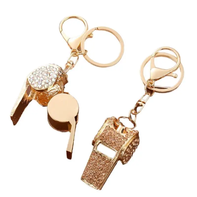 Durable Scratch-Resistant Metal Rhinestone Whistle with Keychain for Sports Referees Coaches Event Staff