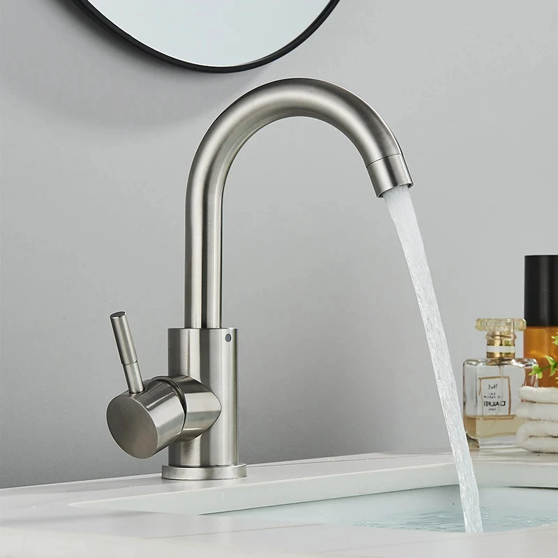 

Bathroom Stainless Steel Hot and Cold Water Mixer Tap Basin Faucet 304 Stainless Steel Hot Cold Wash Mixer Sink Faucets Tap