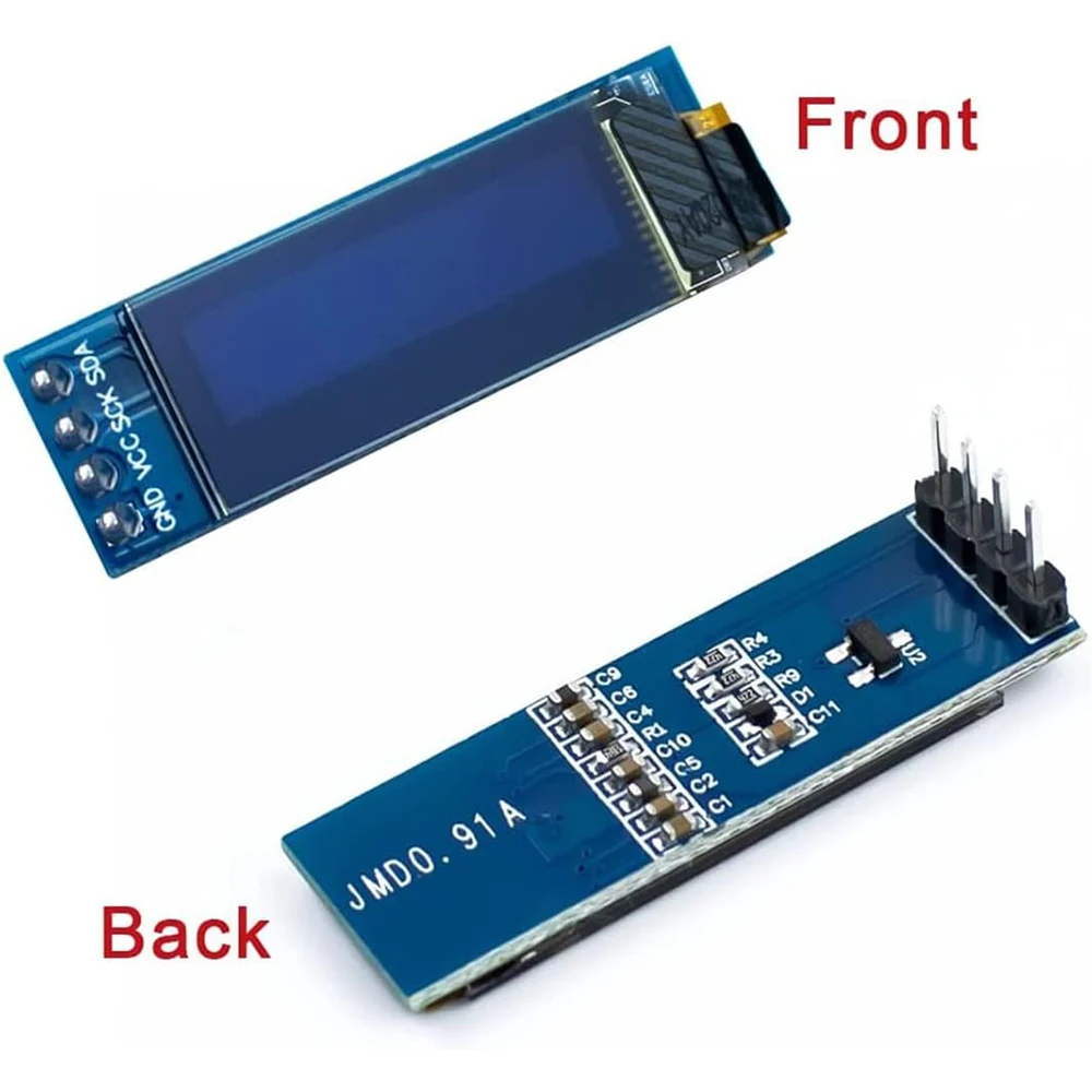 Módulo de exibição OLED para Arduino Raspberry PI, tela colorida azul, I2C, IIC, DC 3.3V-5V, 0, 91 Polegada, 5pcs