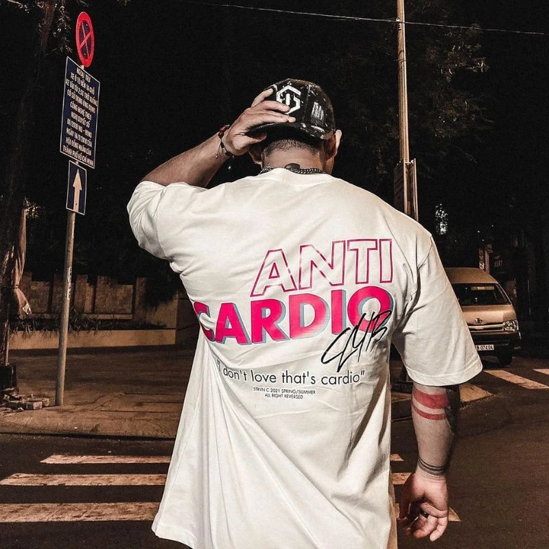 New Anti Cardio Club Classic T-Shirt GYM Graphic Cotton Tee Printing High-end Luxury Unisex Style Both of Men and Women