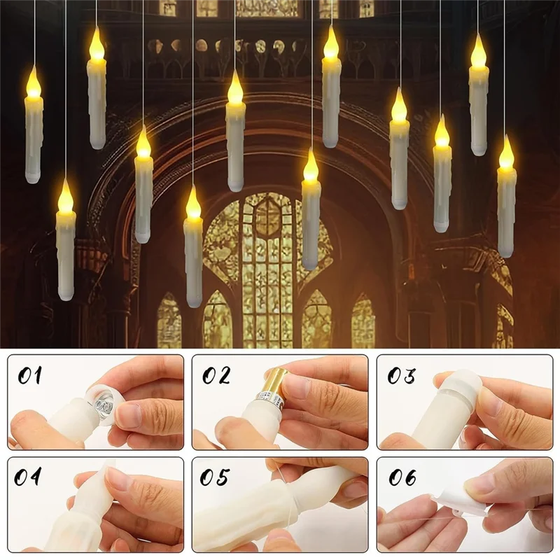 

12PCS Floating Candle With Wand Remote Magical Floating Candle Flameless Hanging Candles For Christmas Decor B