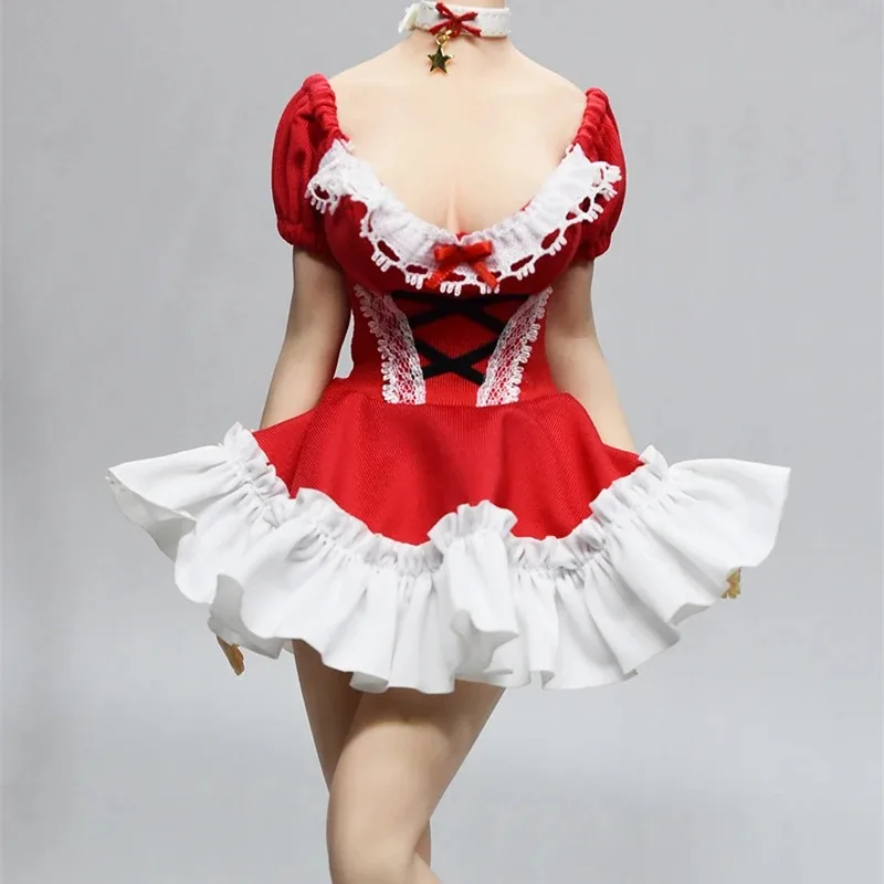 1/6 skala Weibliche Süße Rot Weiß Kurzarm Blumen Kleid Weihnachten Kleidung Set Modell für 12 "Soldat Action Figur körper Spielzeug