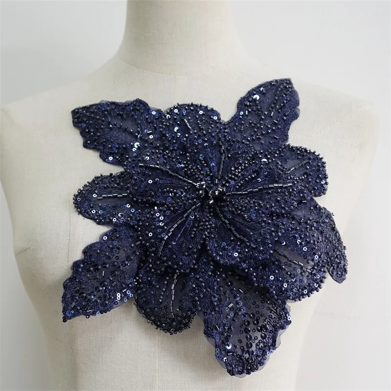 1 pcs Heavy Beading Patch Embroidery snowflake DIY Sew On Applique for Bridal Wedding Dress Costume Accessories jackets