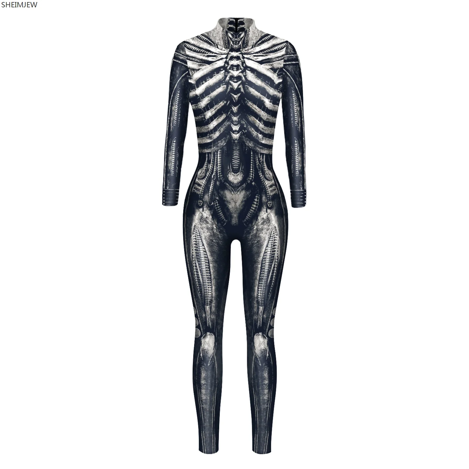 3D Printing Women's Turtleneck Simulation Robot Zip Bodysuit Full Body Catsuit Halloween Rave Jumpsuit Juniors Body Suits 2024