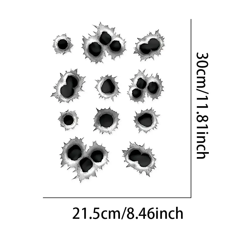 1Set 3D Effect Bullet Hole Motorcycle Stickers Waterproof Motorbike Fuel Tank Helmet Scooter Car Window Universal Vinyl Decals