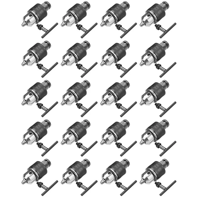 【HAPPY】20 Set 1.5-10Mm 1/16 Inch - 3/8 Inch Capacity Key Drill Chuck Wrench Converter 1/2 Inch Socket Square Female Adapter