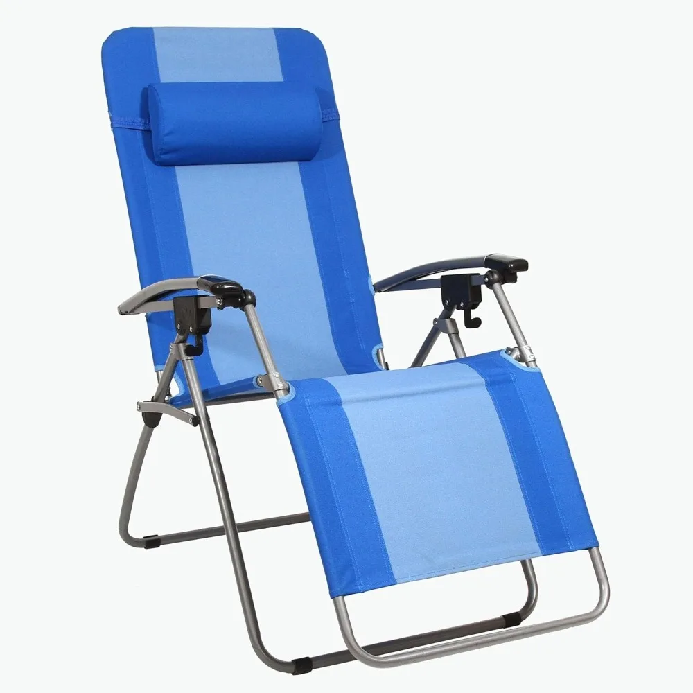 

Outdoor Folding Reclining Zero Gravity Beach Lawn Chair w/Headrest Pillow, for Camping, Tailgating, & Sports, 300 LB Capacity