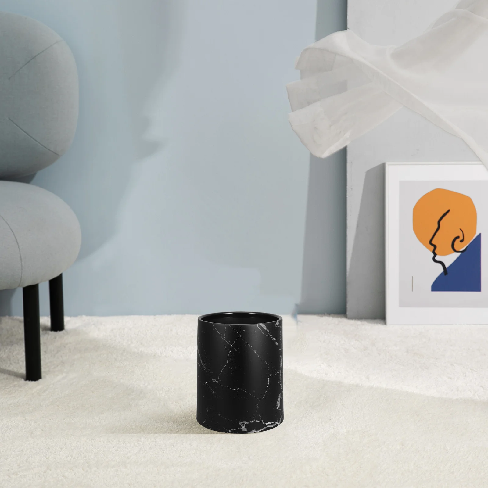 

Marble Texture Waste Container Round Trash Can Living Room Kitchen Bathroom Stylish Design Gift Idea Marbling Garbage Bin