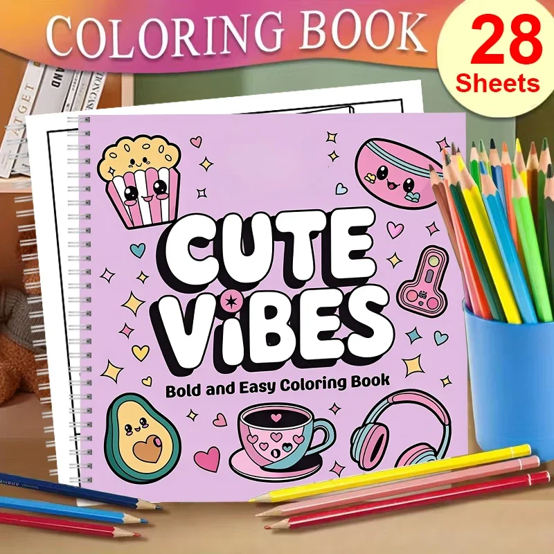Cutie Vibes Coloring Book for Adult Colouring Book, Birthday Day Gift, Back to School Supplies, Adults Cute Drawing Book