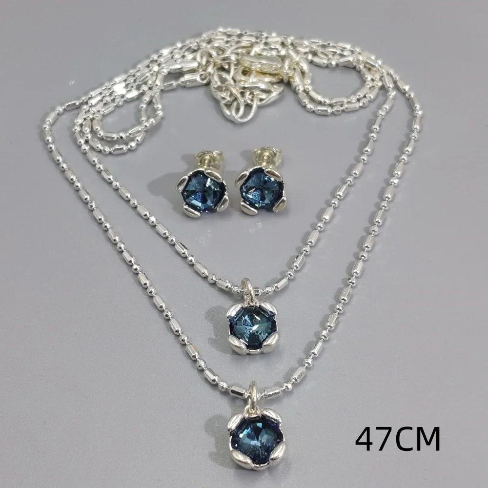 2026 Spring Sparkling OL Wind Blue/Pink Crystal Earrings Stackable Necklace Jewelry Accessories Creative Gifts