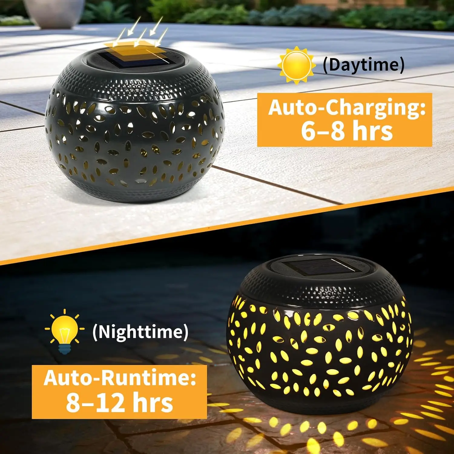 Solar Table Lights Metal Outdoor Decoration Solar Garden Lantern Waterproof with Shadow Projection Light for Patio Lawn Pathway