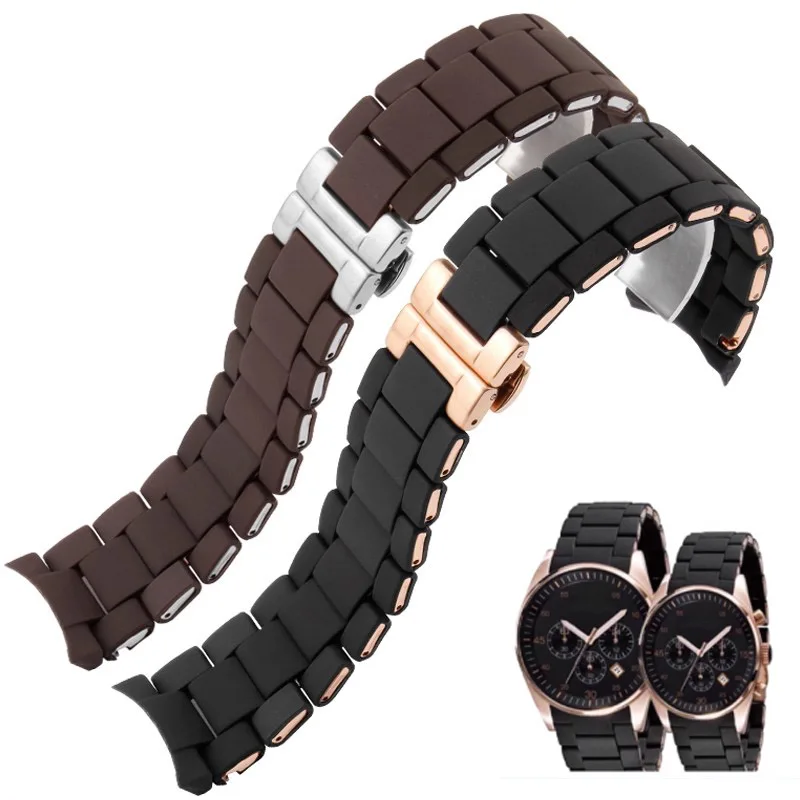 Silicone Rubber Clad Steel Watchband Watch Chain for Armani Bracelet AR5889/5890/5905/5920/5906 Men 23mm and Women 20mm Straps