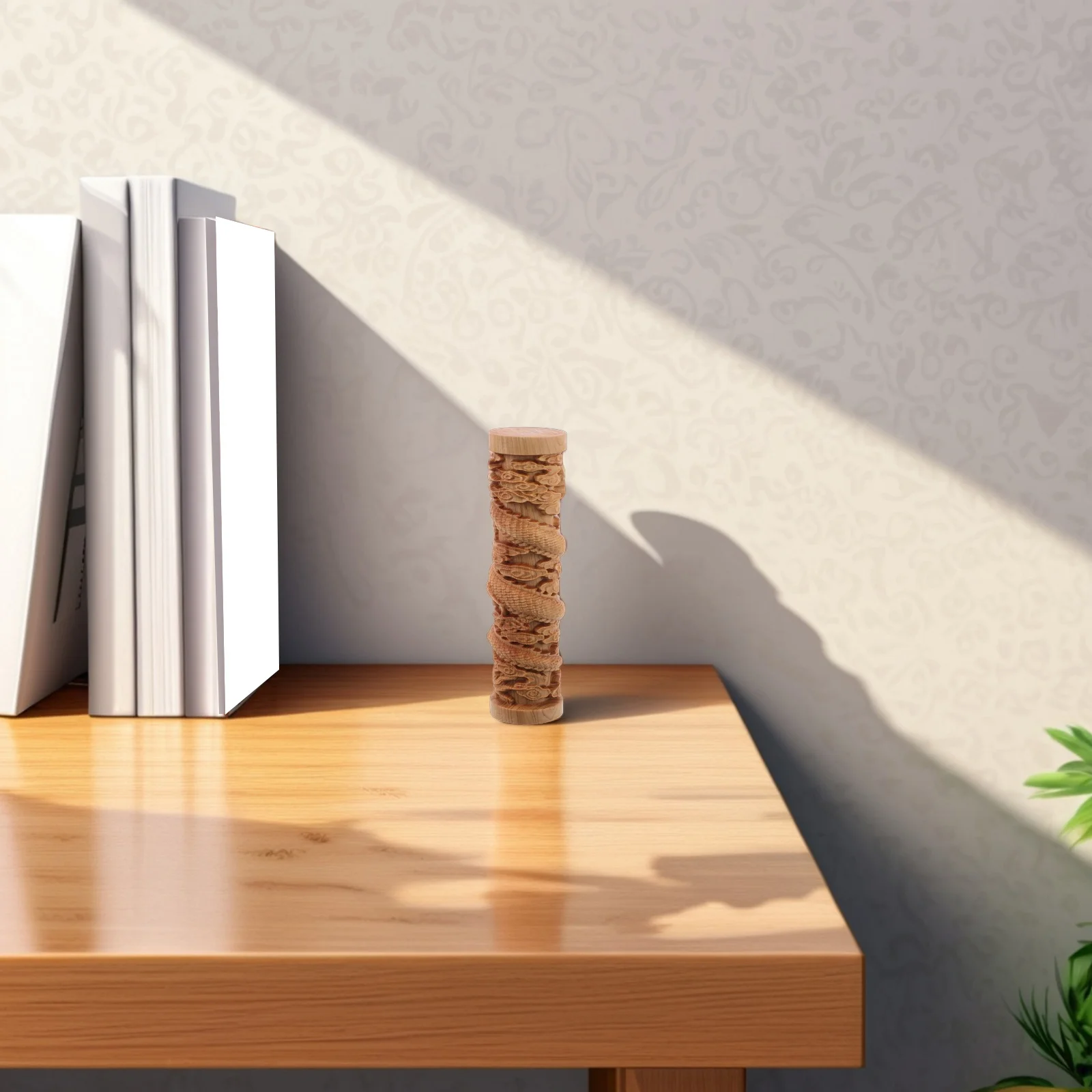 

Wood Dragon Pillar Desk Ornament Handmade Intricate Carving Peace Symbol for Home Office Decoration Lifelike Sculpture