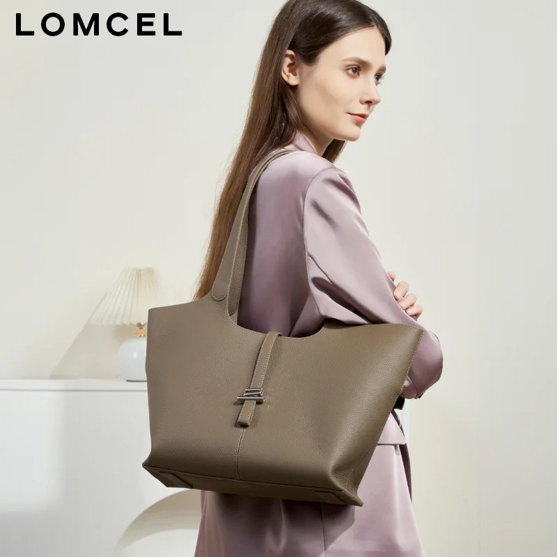 LOMCEL 99 New genuine leather wind chime tote bag for women, large capacity, suitable for daily commuting, shoulder bag, genuine