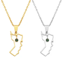 Anniyo The Sultanate of Oman Map Green Stone Pendant Necklaces for Women Girl Omani National Day Jewelry Stainless Steel #324921