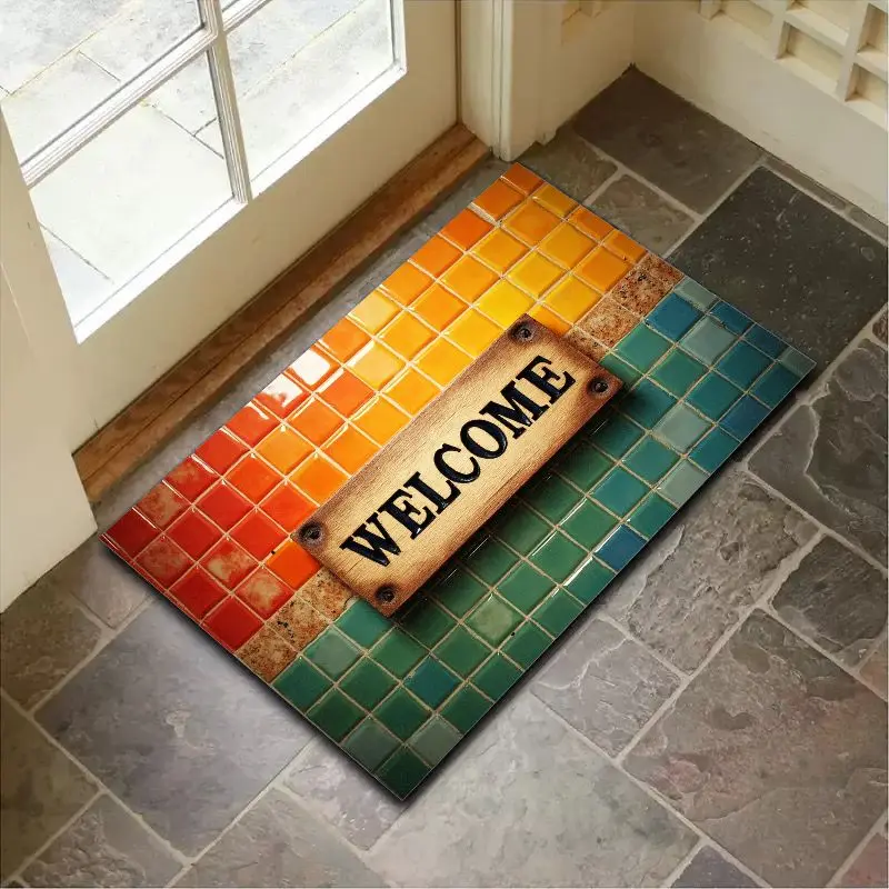 VIKAMA Autumn-Colored Tiled Doormat—Non-Slip, Noise-Reducing, for Bedroom Entrances, Bedside, Entryways, and Hallways—Home Decor